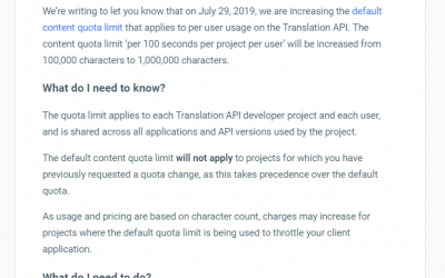 구글에서 이런 메일을 받았는데 무슨 뜻인가요? “[Action Required] Cloud Translation API increase…”