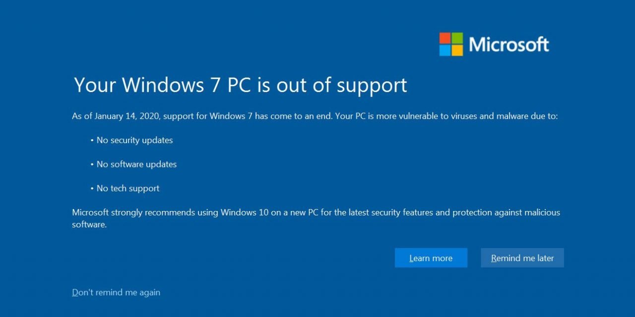 Windows 7 지원이 종료되었습니다